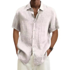 V-neck Button Cotton And Linen Solid Color