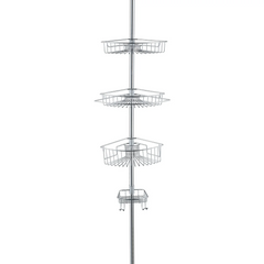 4-Tier Rustproof Shower Caddy Corner Organizer With Adjustable Shelves and Tension Pole