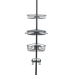 4-Tier Rustproof Shower Caddy Corner Organizer With Adjustable Shelves and Tension Pole