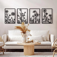 Black Metal Flowers Wall Decor Minimalist Floral Wall Hanging Art