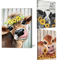 Country Cow Sunflower Canvas Wall Art Decor (8x12in)