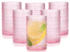 Pink Hobnail Glasses Drinking Set of 6 12 oz