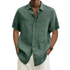 V-neck Button Cotton And Linen Solid Color