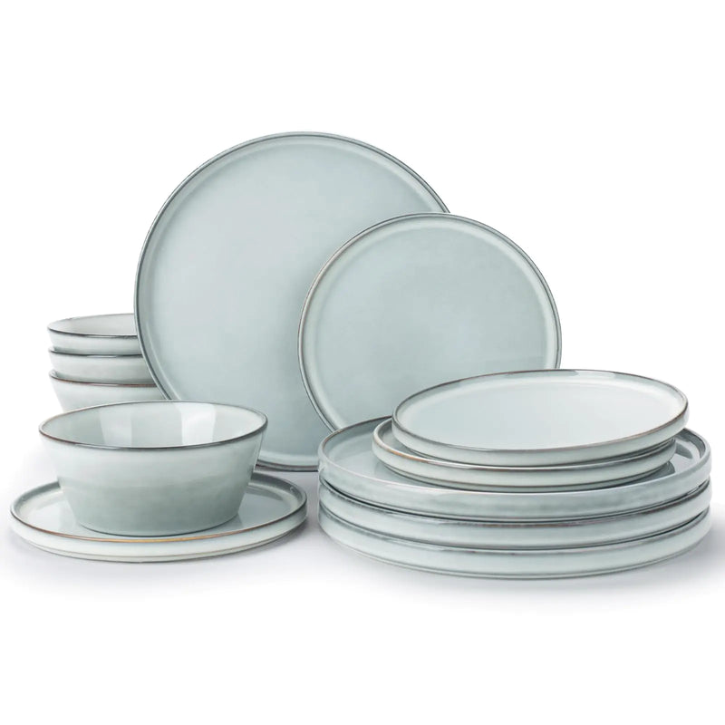 Plates and Bowls Sets for 4 Stoneware Dinnerware Sets 12 Pieces -Blue