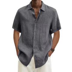 V-neck Button Cotton And Linen Solid Color