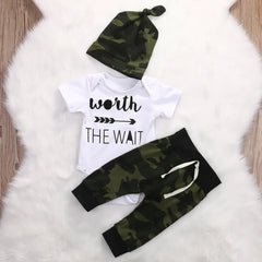 Summer Kids' Clothing Set: Romper, Camo Pants & Hat