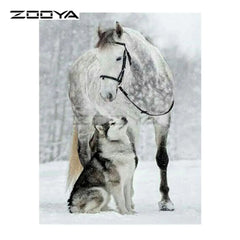 Diamond Painting of Horses and Wolves Wall Art