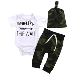 Summer Kids' Clothing Set: Romper, Camo Pants & Hat