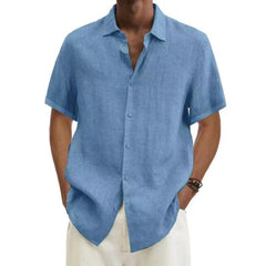 V-neck Button Cotton And Linen Solid Color