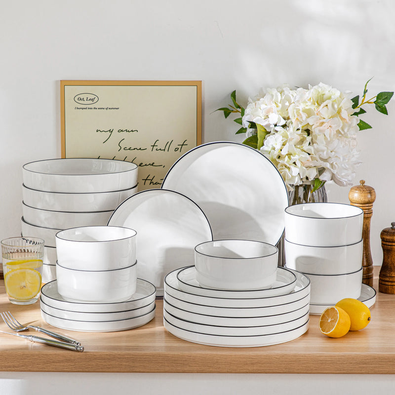 MALACASA Dinner Plates Sets Black Rim