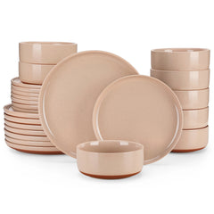 MALACASA TARA Curved Edge Sesame Glaze Stoneware Plates Set