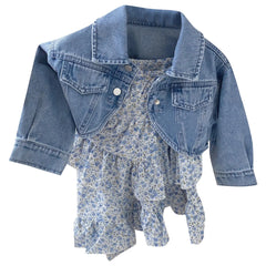 Girls' Denim Jacket and Floral Skirt Set 