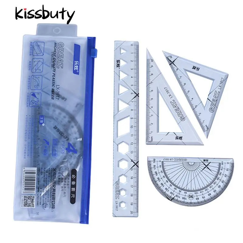 4PCS/Set Drawing Ruler Measurement Geometry Triangle Ruler Straightedge Protractor variety Rulers