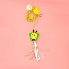 Pet Cat Toy Elastic Rope Dragonfly Shape Feather Bell Teasing Stick