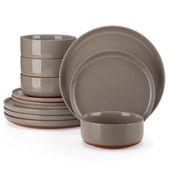 MALACASA TARA Curved Edge Sesame Glaze Stoneware Plates Set