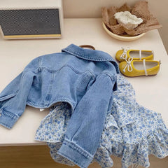 Girls' Denim Jacket and Floral Skirt Set 