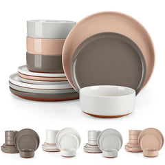 MALACASA TARA Curved Edge Sesame Glaze Stoneware Plates Set