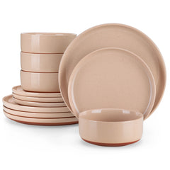 MALACASA TARA Curved Edge Sesame Glaze Stoneware Plates Set