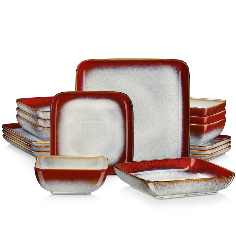 Vancasso Red Square Kiln Change Glaze Tableware Set