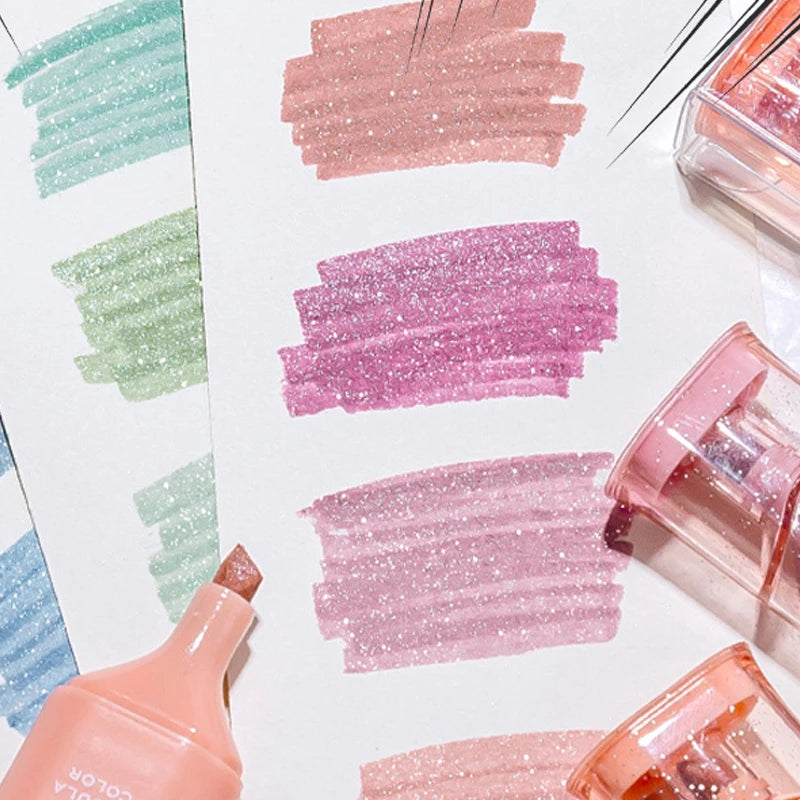 Glitter Highlighters, Flexible Line Width and Smudge-Proof Water-Based Ink for Sparkling Note-Taking