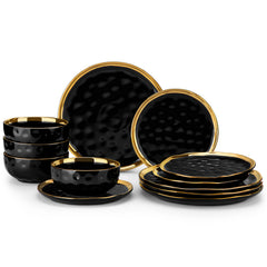 LOVECASA Ceramic Porcelain White and Golden Rim Dinnerware Set