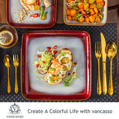 Vancasso Red Square Kiln Change Glaze Tableware Set