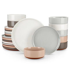 MALACASA TARA Curved Edge Sesame Glaze Stoneware Plates Set