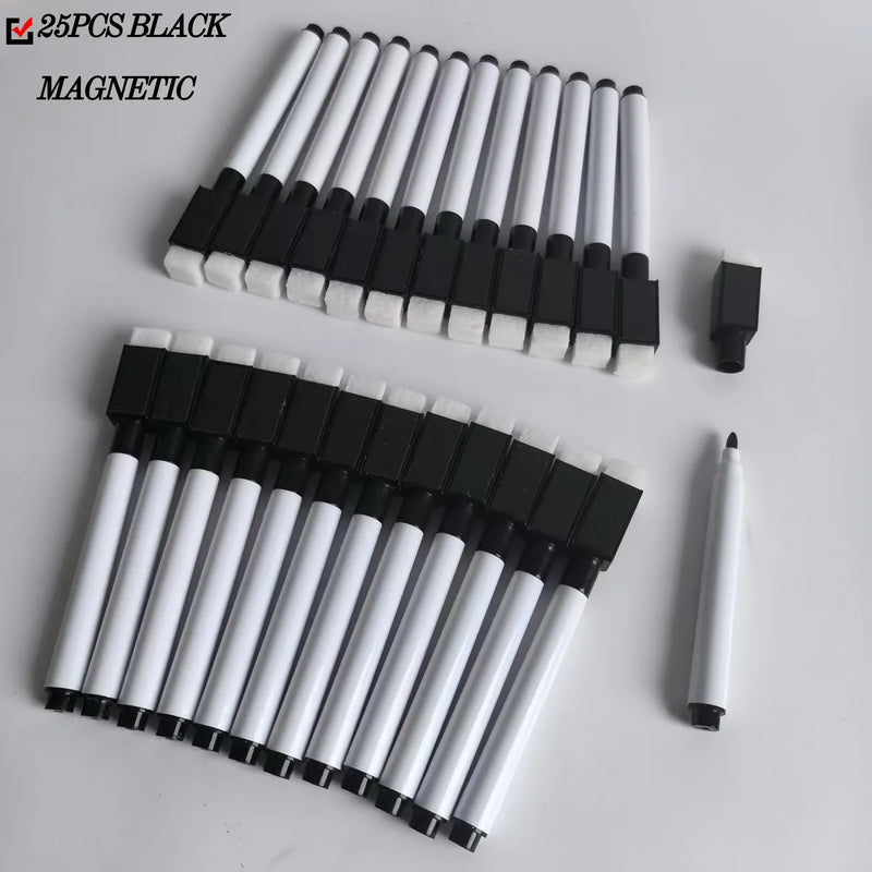 25Pcs Black Dry Erase Markers with Eraser Cap White Board Mini Dry erase Markers for Office School Supplies