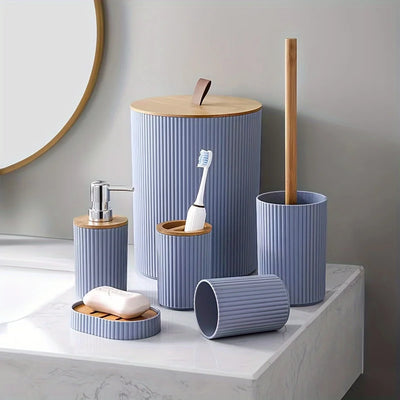 6 Piece Bathroom Set With Trash Can