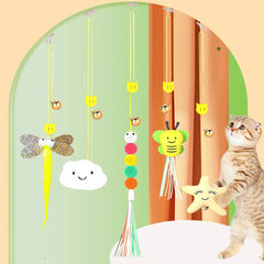 Pet Cat Toy Elastic Rope Dragonfly Shape Feather Bell Teasing Stick