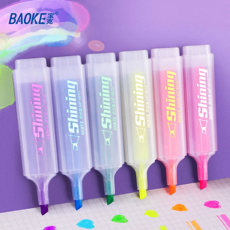 BAOKE Highlighters 6 colors, Chisel Tip, Assorted Fluorescent, Quick Dry, Perfect For Studying
