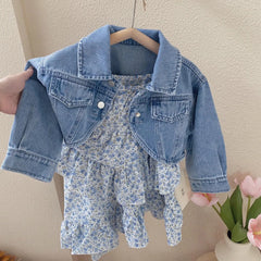 Girls' Denim Jacket and Floral Skirt Set 