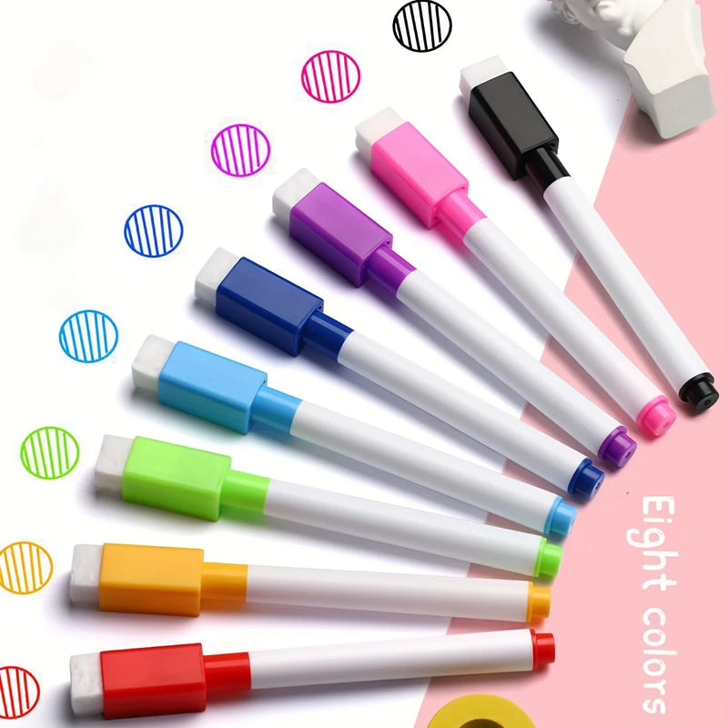 8pcs/Set Bullet Tip  Whiteboard Dry Erase Markers, 8 Colors