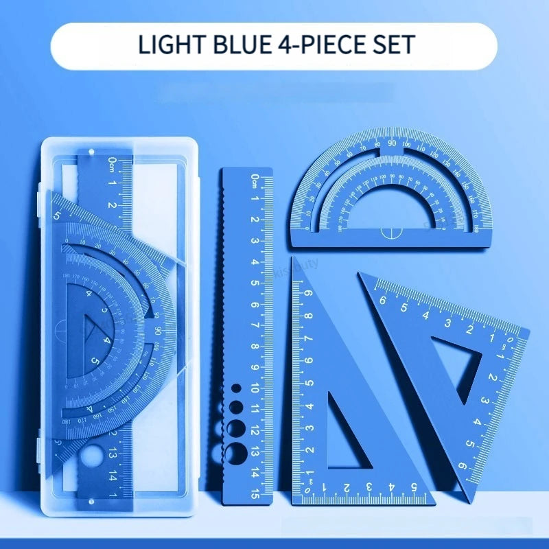 4 In 1 Aluminum Alloy Ruler Stationery Set Aluminum Alloy Multifunctional Combination Ruler Triangle Protractor
