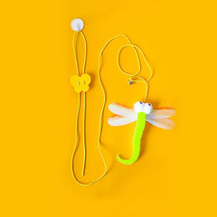 Pet Cat Toy Elastic Rope Dragonfly Shape Feather Bell Teasing Stick