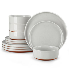 MALACASA TARA Curved Edge Sesame Glaze Stoneware Plates Set