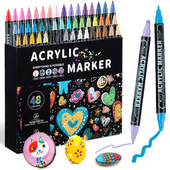 12/24/36/48 Colors Dual Tip Acrylic Paint Pens Markers  for Wood Canvas Stone Rock Painting Glass Ceramic Surfaces DIY Crafts