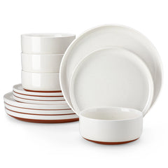 MALACASA TARA Curved Edge Sesame Glaze Stoneware Plates Set