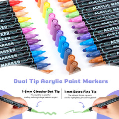 12/24/36/48 Colors Dual Tip Acrylic Paint Pens Markers  for Wood Canvas Stone Rock Painting Glass Ceramic Surfaces DIY Crafts