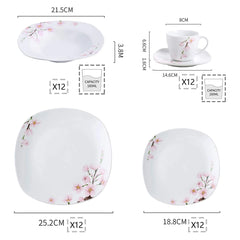 VEWEET ANNIE  White Ceramic Pink Floral Porcelain Plate Set