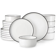 MALACASA Dinner Plates Sets Black Rim