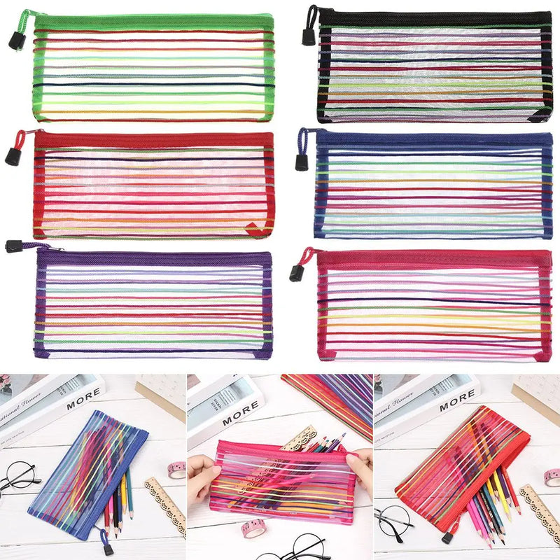 Simple Rainbow color Mesh Stationery Bag