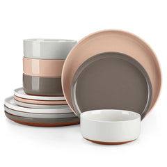 MALACASA TARA Curved Edge Sesame Glaze Stoneware Plates Set