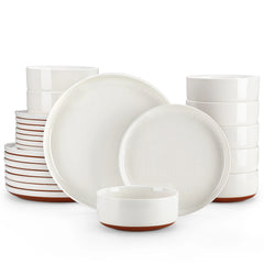 MALACASA TARA Curved Edge Sesame Glaze Stoneware Plates Set