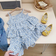 Girls' Denim Jacket and Floral Skirt Set 