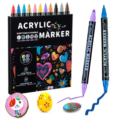 12/24/36/48 Colors Dual Tip Acrylic Paint Pens Markers  for Wood Canvas Stone Rock Painting Glass Ceramic Surfaces DIY Crafts