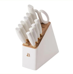 12 Piece Stainless Steel Knife Block Set, Soft-Grip Handles White Icing by Drew Barrymore