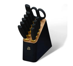 12 Piece Stainless Steel Knife Set Block Soft Grip Handles Black Sesame by Drew Barrymore