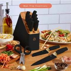 12 Piece Stainless Steel Knife Set Block Soft Grip Handles Black Sesame by Drew Barrymore