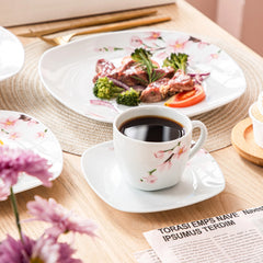 VEWEET ANNIE  White Ceramic Pink Floral Porcelain Plate Set